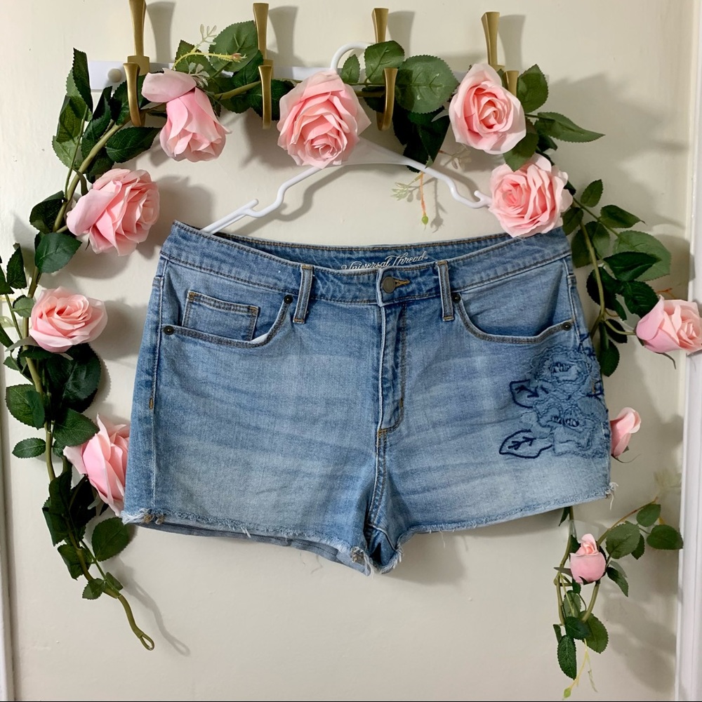 2/$10 Denim Shorts with Flower Embroidery